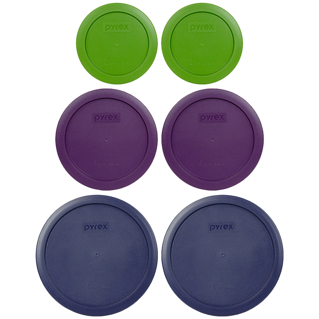 Pyrex 7200-PC Lawn Green, 7201-PC Purple, And 7402-PC Blue Lid Bundle